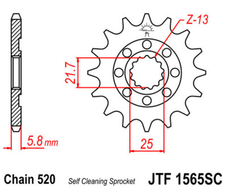 Framdrev JT 1565-13 KXF450 06-, KLX450R 08- 13t
