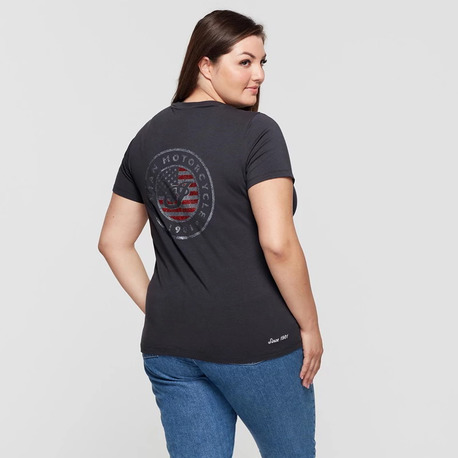 Indian Womens Usa Flag Glitter Tee, Charcoal – L