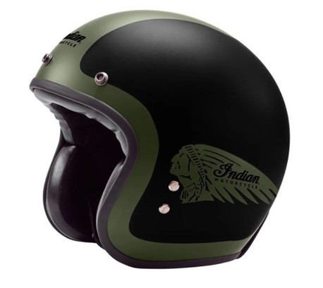 Indian Open Face Helmet Matt V2 Black/Green – 2XL